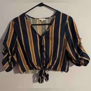 City Vibe quarter length, striped tie crop top